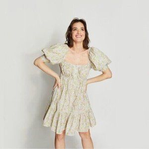 Love The Label Anthropologie Buttondown Puff Sleeve Mini Dress Smocked M